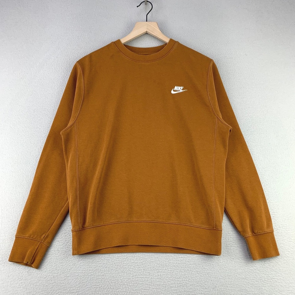 Nike Sportswear Club Fleece Crewneck Sweatshirt Mens Small Brown Pullover